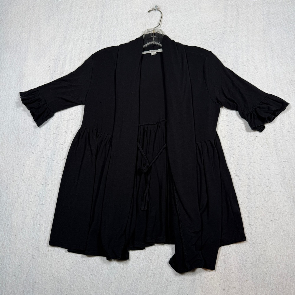 Fever Black Ruffle Cuff Peplum Cardigan Open Front Tie Waist Small